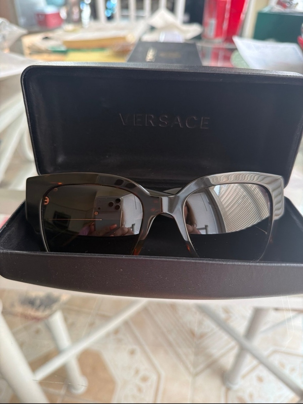 Versace Women’s Black/Tortoiseshell Oversized Square Sunglasses